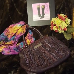 Betsey Johnson Purple Leather Ruffle Satchel